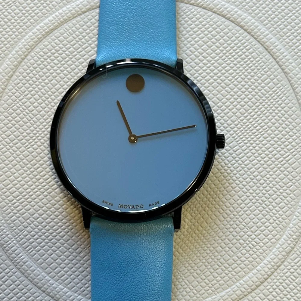 Movado Modern 47 Watch With 40mm Blue Face & Blue Leather Band